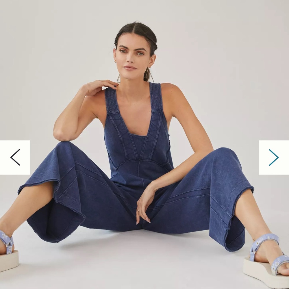 Ultra Soft Washed Navy Wide-Leg Overall/Jumpsuit by Daily Practice Anthropology - Picture 2 of 16